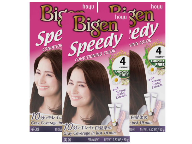 Bigen Speedy Conditioning Permanent Hair Color, 4 Chestnut, 2.82 oz/80 g, Pack Of 3