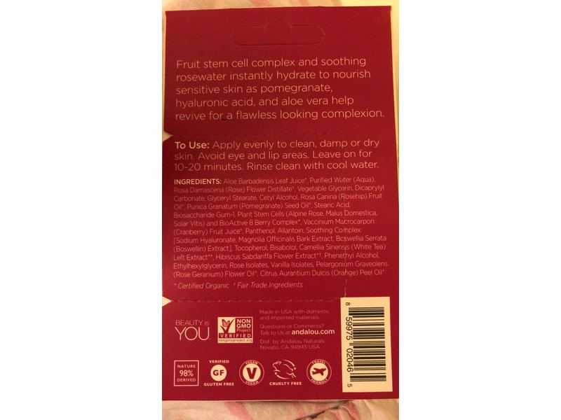 Andalou Naturals Instant Soothing Face Mask, Rosewater, 0.28 oz/8 g