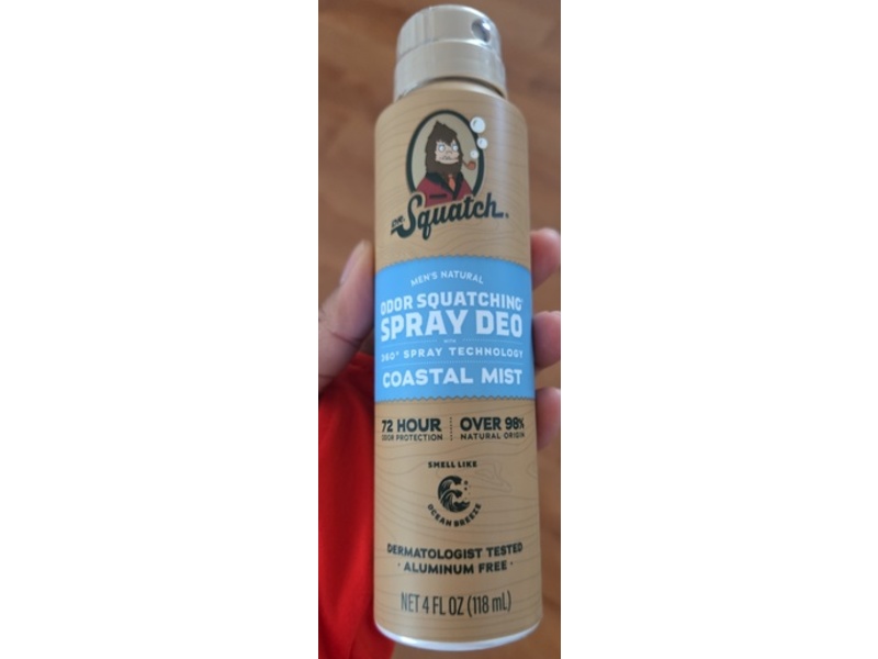 Dr Squatch Men's Natural Odor Squatching Spray Deo, Coastal Mist, 4 fl oz/118 mL