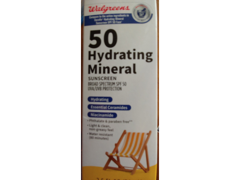 Walgreens Hydrating Mineral Sunscreen, SPF 50, 2.5 fl oz/75 mL