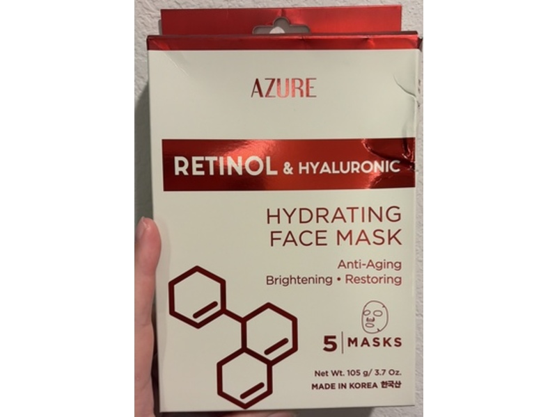 Azure Hydrating Face Mask, Retinol & Hyaluronic, 3.7 oz/105 g, Pack Of 5