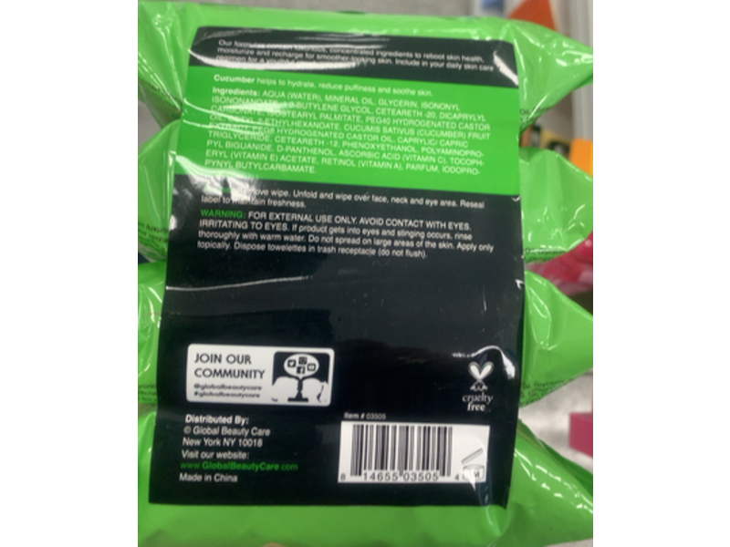 Global Beauty Care Cleansing Wipes, Cucumber, 120 Count (Pack of 4)