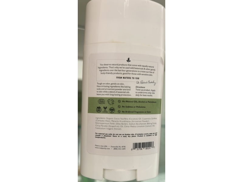 Real Purity Organic Deodorant, Citrus, 1.25 oz/35.5 g