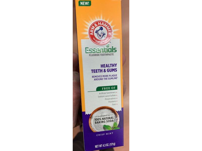 Arm & Hammer Essentials Healthy Teeth & Gums Fluoride Toothpaste, Crisp Mint, 4.3 oz/121 g, Pack Of 4