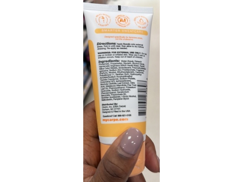 Carpe Sweat Absorbing Feminine Sweatcare Deodorant, Vanilla Peach, 3 oz/85 g