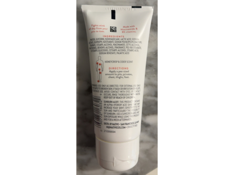 Native Whole Body Cream Deodorant, Honey Crisp & Cider, 3 oz/85 g