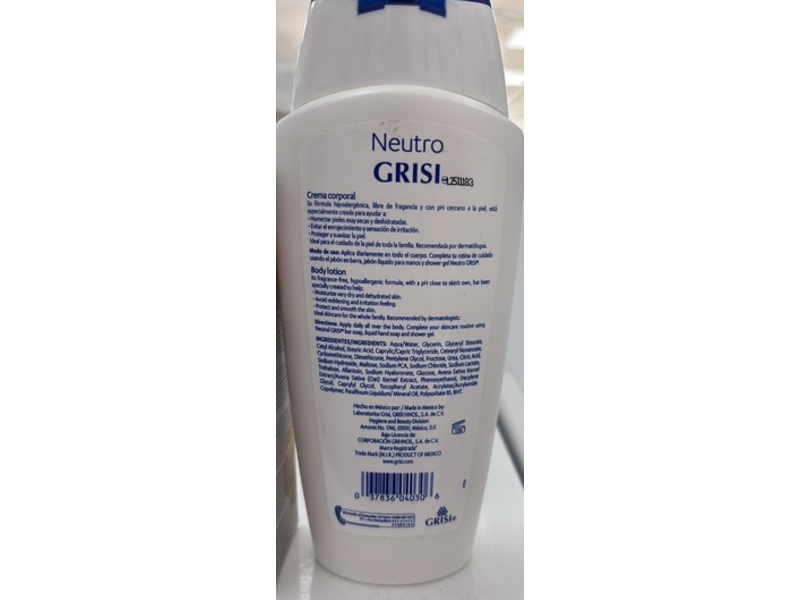Grisi Neutral Hypoallergenic Body Cream, 13.5 fl oz/400 mL