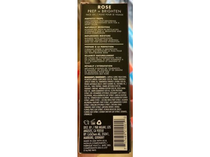Milani Prep + Brighten Face Oil, Rose, 1 fl oz/30 mL