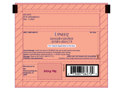Upneeq (oxymetazoline hydrochloride ophthalmic solution), 0.1%, 0.3 mL, 1 Single Use, RVL Pharmaceuticals, Inc. (RX)