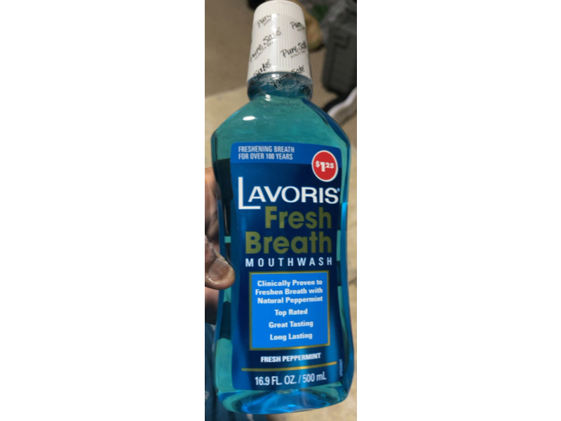 Lavoris Fresh Breath Mouth Wash, Fresh Peppermint, 16.9 fl oz/500 mL