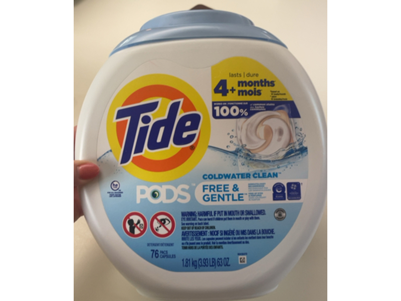 Tide Free & Gentle Laundry Detergent Pods, 63 oz/1.81 Kg, 76 Count