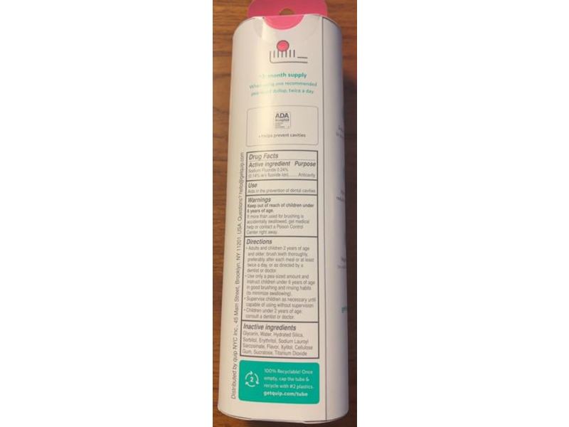 Quip Anticavity Fluoride Toothpaste, Watermelon, 4.7 oz/133 g