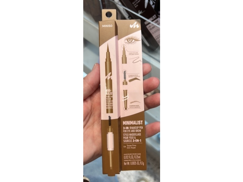 Miniso Minimalist 3-In-1 Eye & Brow Makeup Pen, 04 Taupe Gray, 0.012 fl oz/0.35 mL