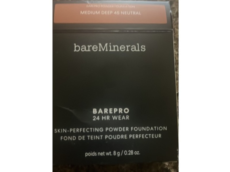 bareMinerals Barepro Skin-Perfecting Pressed Powder Foundation, Medium Deep 45 Neutral, 0.28 oz/8 g