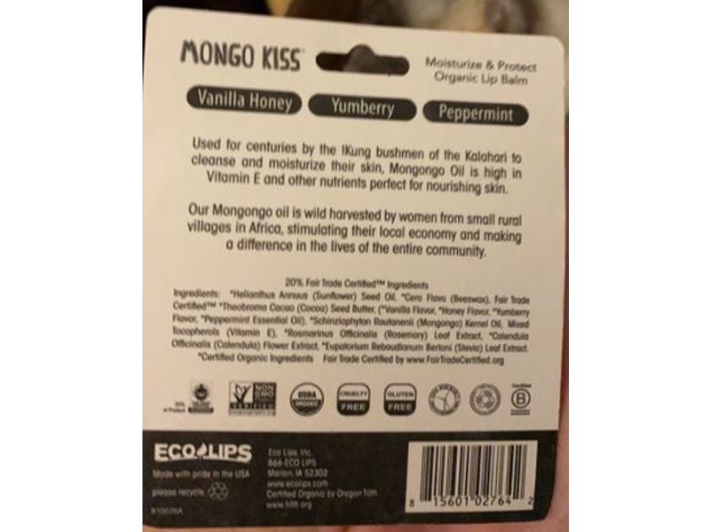 Eco Lips Mongo Kiss Lip Balm, Mongongo Oil, 0.25 oz/7 g, Pack Of 3