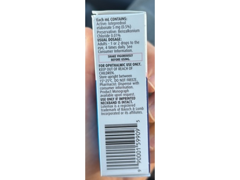Lotemax (loteprednol etabonate) Ophthalmic Suspension 0.5%, 10 mL, Bausch & Lomb (Rx)