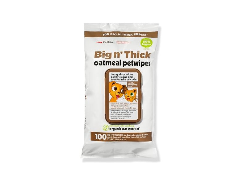 Petkin Big n' Thick Petwipes, Oatmeal, 100 Count