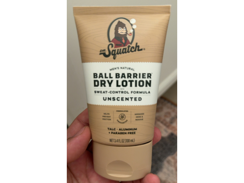Dr Squatch Mens Natural Ball Barrier Dry Lotion, Unscented, 3.4 fl oz/100 mL, Pack Of 2