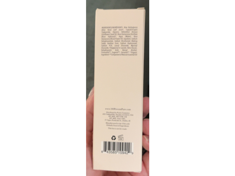 100% Pure Rose Water Hydrating Milk, Hyaluronic Acid, 1.7 fl oz/50 mL