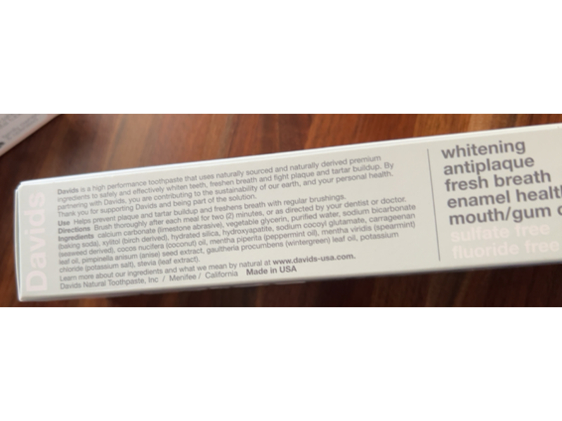 Davids Kids + Adults Whitening + Antiplaque Toothpaste, Natural Wild Mint, 4 oz/113 g