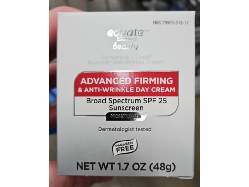 Equate Beauty Adavanced Firming & Anti-Wrinkle Day Cream Moisturize Sunscreen, SPF 25, 1.7 oz/48 g