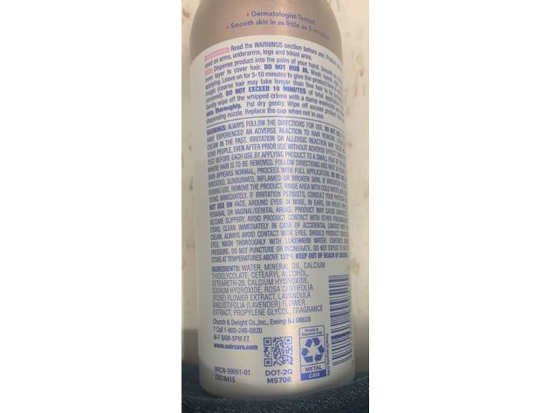 Nair Hair Remover Bladeless Shave Whipped Crème, Rosewater, 5 oz/142 g