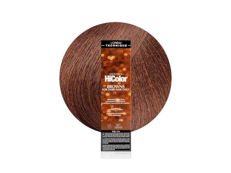 L'Oréal Technique Excellence HiColor Browns Permanent Haircolor, H5 Soft Auburn, 1.74 oz/49.29 g
