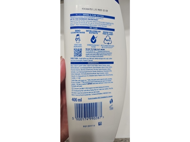 Head & Shoulders Anti Dandruff Shampoo, Menthol Fresh, 400 mL