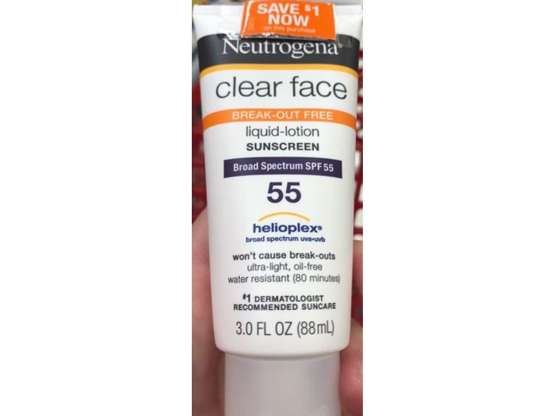 Neutrogena Clear Face Liquid-Lotion Sunscreen, SPF 55, 3 fl oz/88 mL