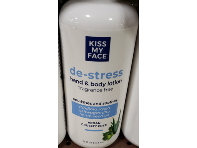 Kiss My Face De-Stress Hand & Body Lotion, Ashwagandha, Hemp Seed Oil, 16 fl oz/473 mL