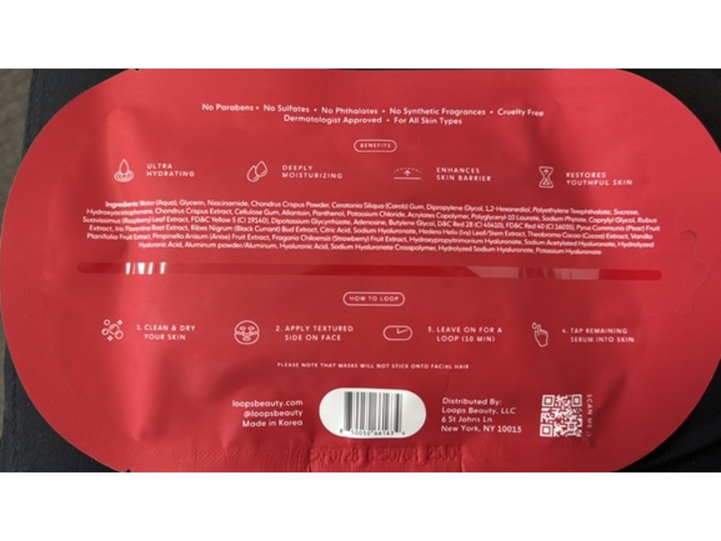 Loops Ultra Hydrating Glitter Mask, Berry Dewy, 1.058 oz/30 g