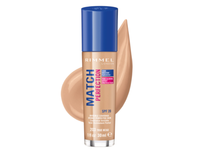 Rimmel London Match Perfection, 203 True Beige, SPF 20, 1 fl oz/30 mL