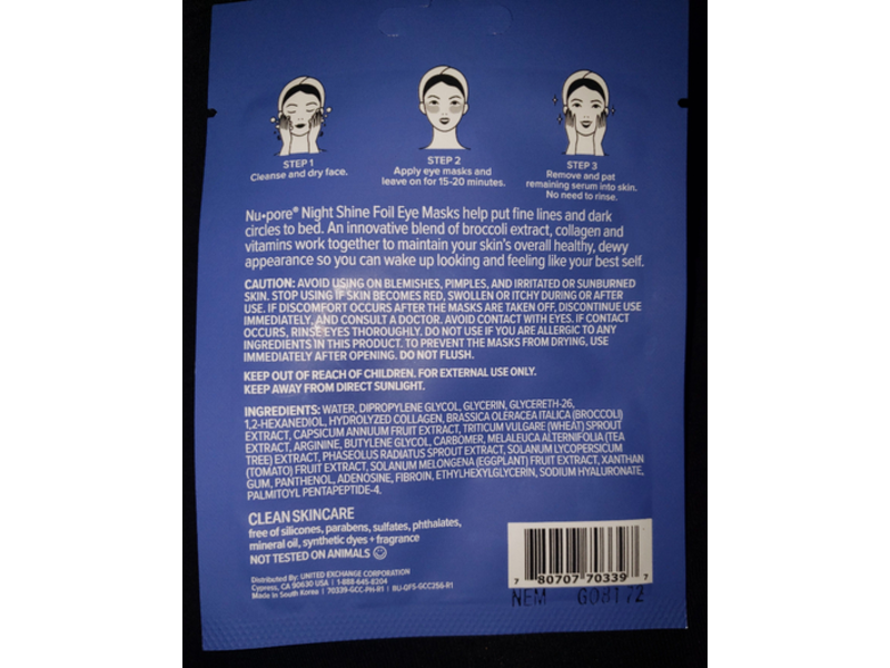 Nu.Pore Night Shine Foil Eye Masks, 0.14 oz/4 g, 1 Pair