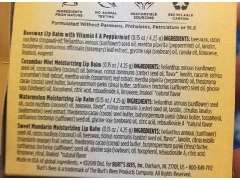 Burt's Bees Lip Balm, 0.6oz/17 g, Pack Of 4