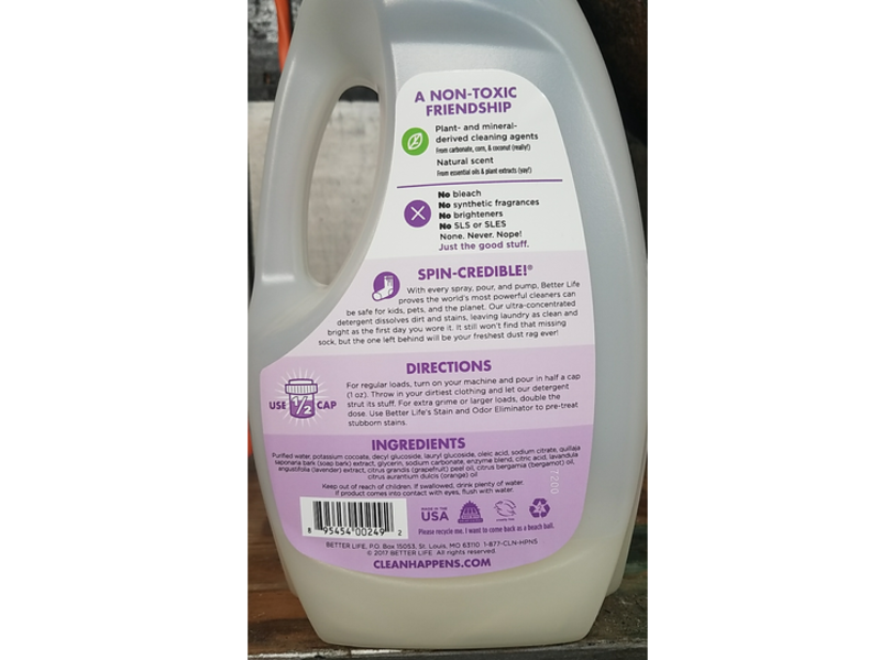 Better Life Naturally Dirt - Demolishing Laundry Detergent, Lavender Grapefruit, 64 Loads, 64 fl oz/1.89 L, Pack of 4