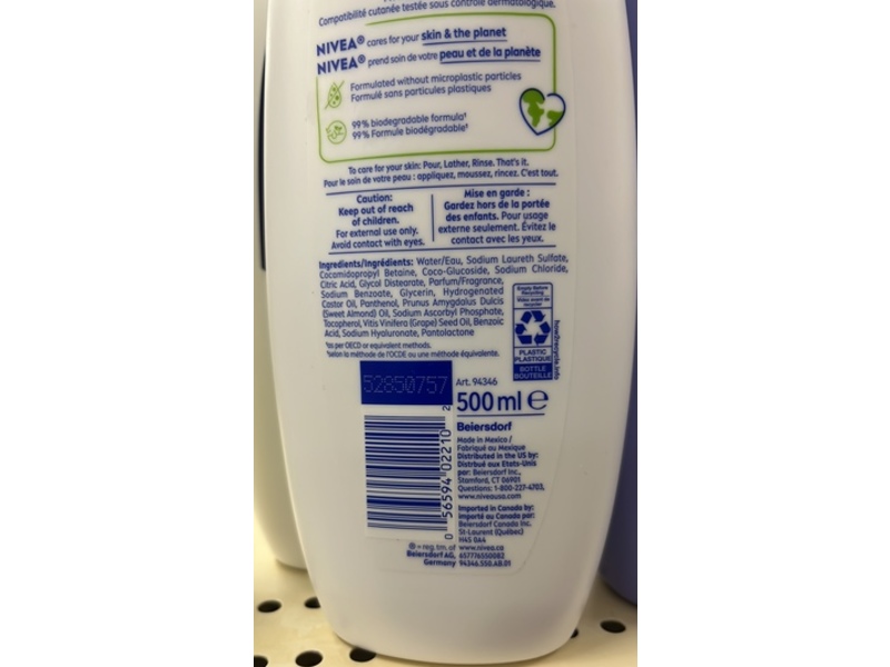 Nivea Derma Comfort Caring Body Wash, Hyaluronic Acid + Provitamin B5, 16.9 fl oz/500 mL, Pack Of 3