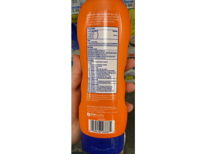 CVS Health Sunscreen Sport Lotion, SPF 50, 8 fl oz/237 mL