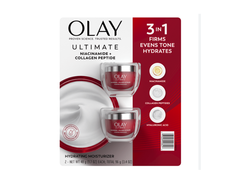 Olay 3 In 1 Ultimate Hydrating Moisturizer, Niacinamide + Collagen Peptide, 1.7 oz/48 g, Pack Of 2