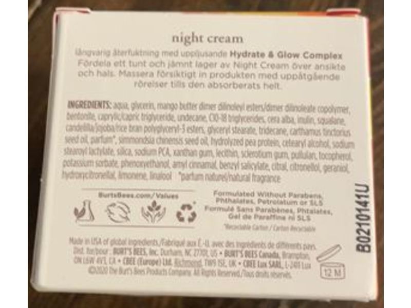 Burt's Bees Truly Glowing Night Cream, 1.8 oz/51 g
