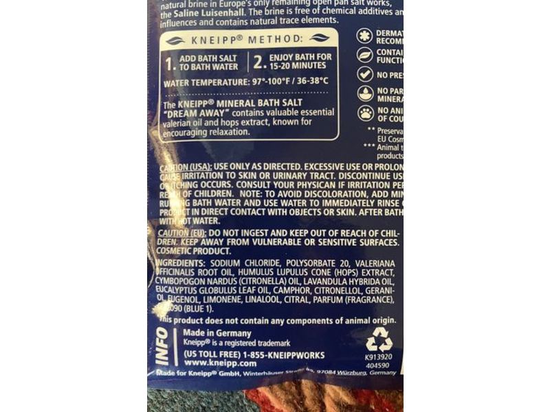 Kneipp Mineral Bath Salt, Dream Away, 2.1 oz/60 g