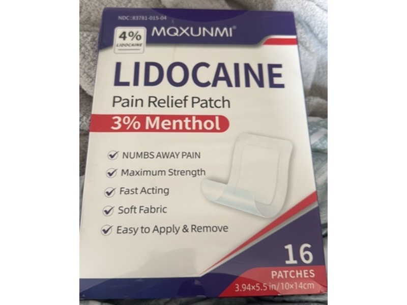 MQXUNMI Lidocaine Pain Relief Patch, 3% Menthol, 16 Count