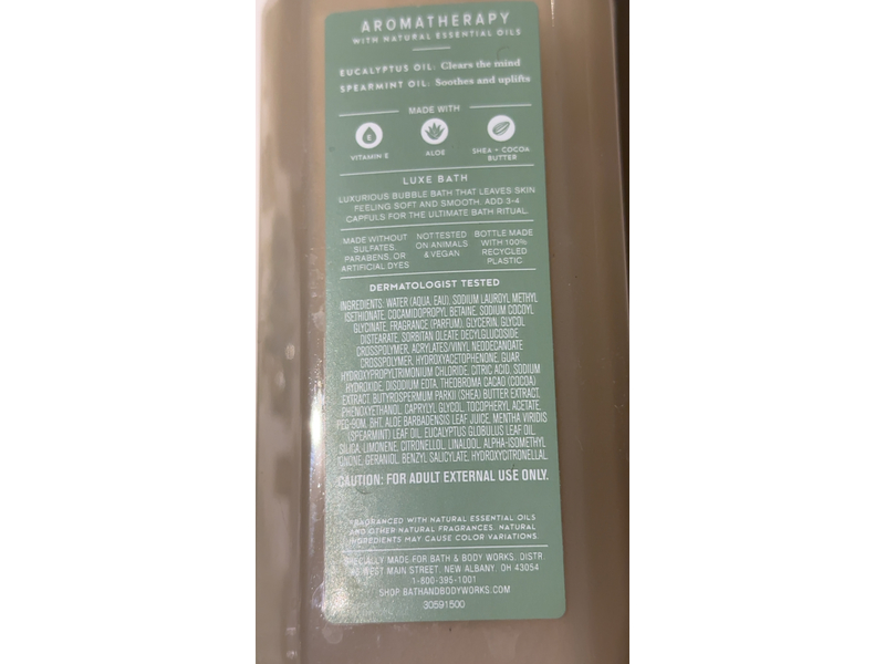 Bath & Body Works Luxe Bath, Eucalyptus + Spearmint, 15 fl oz/445 mL