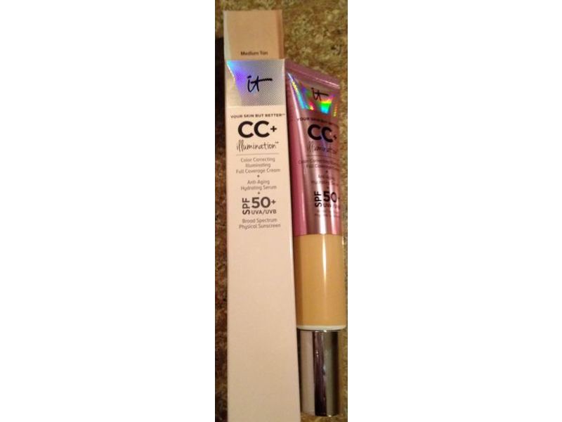 it Cosmetics CC + Illumination Full Coverage Cream+Anti-Aging Hydrating Serum, SPF 50+ Medium Tan, 2.53 oz