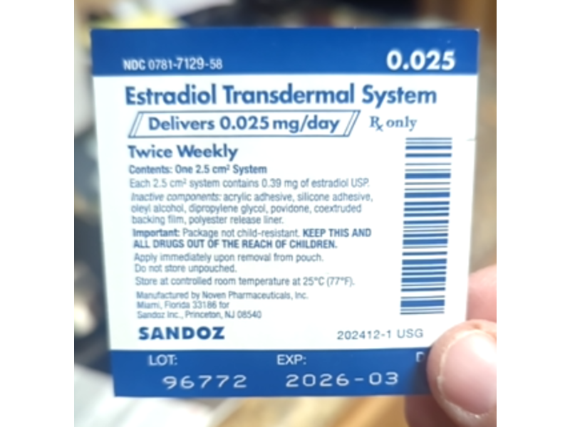 Estradiol Transdermal System 0.025%, Sandoz (Rx)