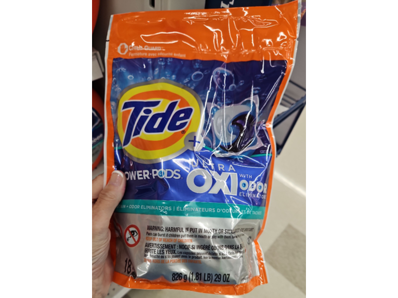 Tide+ Ultra Oxi Power Pods Laundry Detergent Pacs, 29 oz/826 g, 18 Count