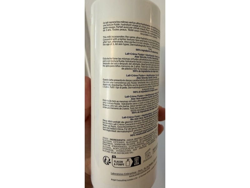 Embryolisse Face & Body Moisturizing Cream, Organic Aloe Vera, Shea Butter & Beeswax, 13.52 fl oz/400 mL