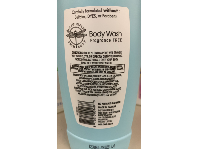 Dragonfly Bath Body Wash, Fragrance Free, 16 fl oz/473 mL