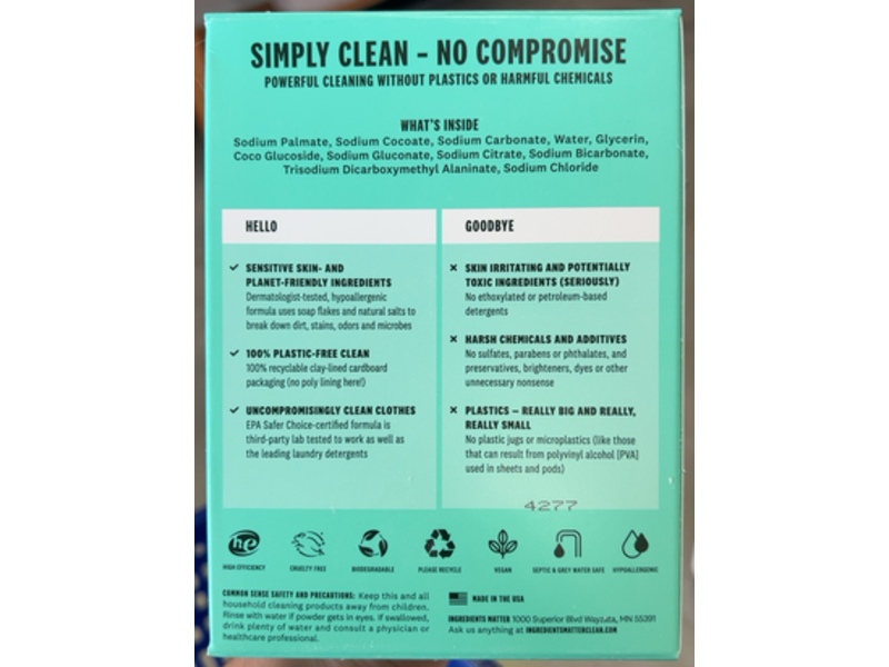 Ingredients Matter Powder Laundry Soap, 30 Loads, 15 oz/ 42 kg