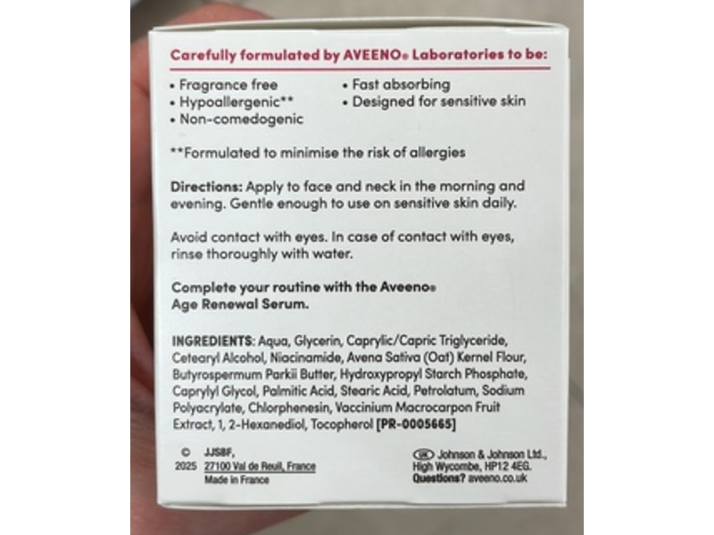 Aveeno Age Renewal Face Cream, Oat + Retinol Alternative, 50 mL