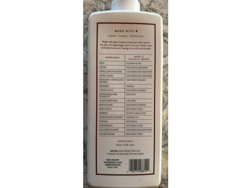 Native Moisturizing Lotion, Coconut & Vanilla, 23 fl oz/680 mL